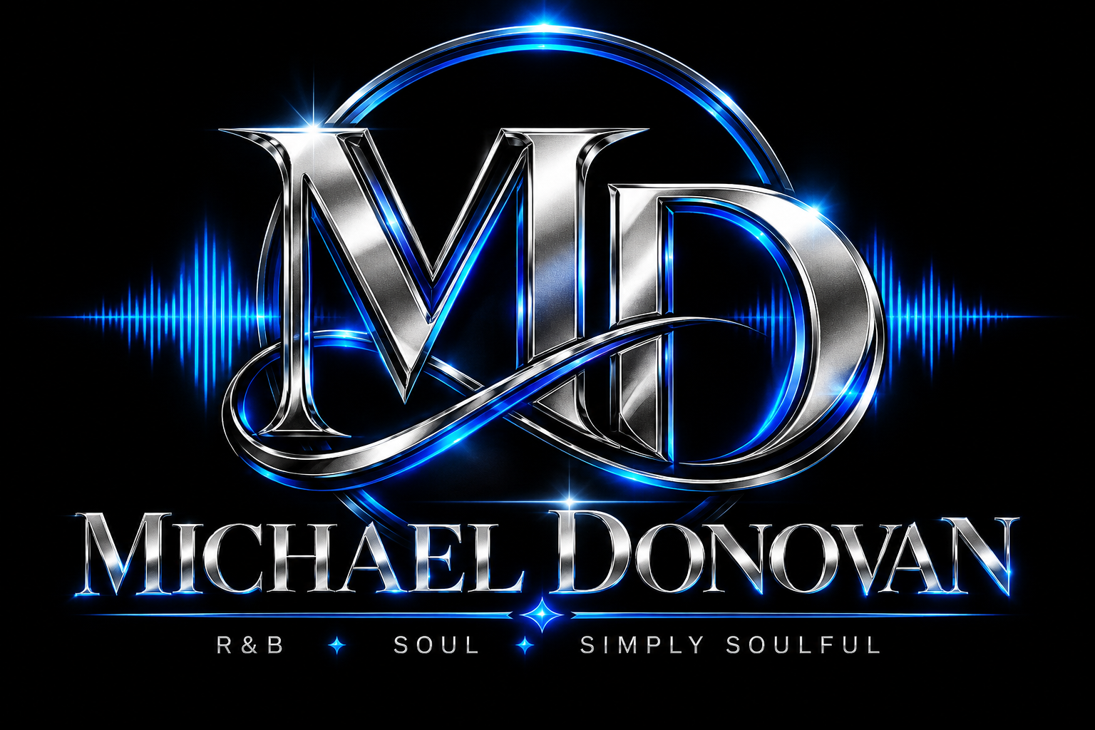 Michael Donovan original silver and electric blue MD music logo